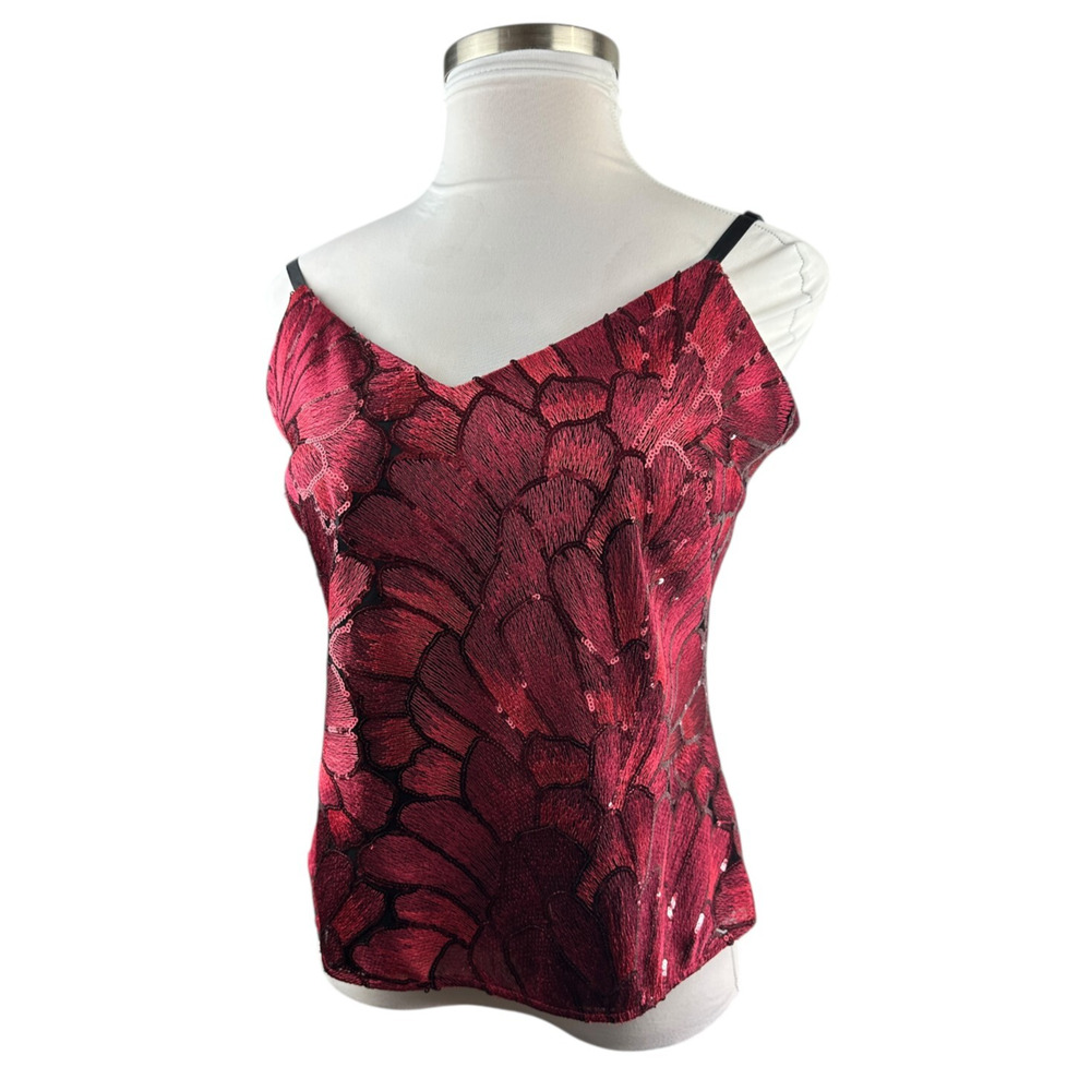 NWT White House Black Market Sequin Embroidered Camisole Top Red Blouse Large - Picture 4 of 16